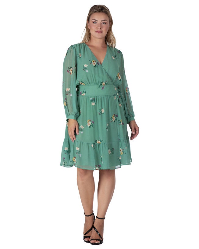 Preslee Women's Floral Print Wrap Mini Dress, SAGEGRNFLRL / Sage Green, hi-res image number 0