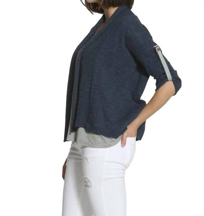 TAB SLEEVE CARDIGAN IN NAVY, Navy / Black, alternate image number null
