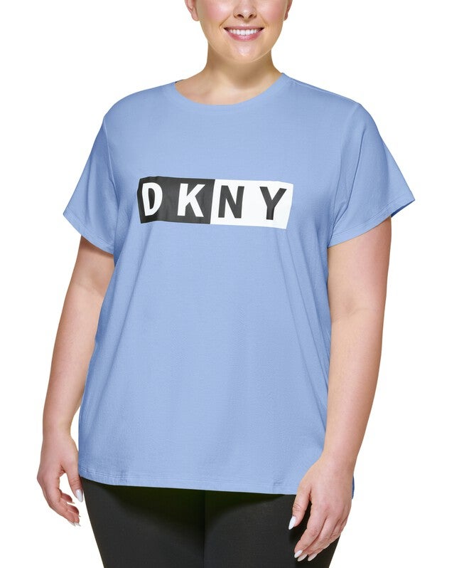 DKNY Women's Plus Two Tone Logo Graphic T-Shirt Blue Size 3X, Blue / Navy, hi-res image number 0
