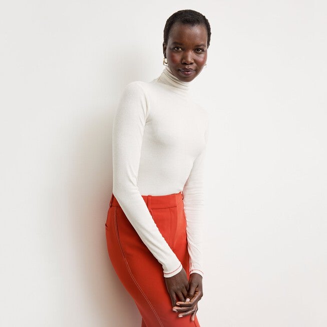 Axam Layering Turtleneck - Contrast Organic Ribbed Pima Cotton, IvoryRed / White, alternate image number 2