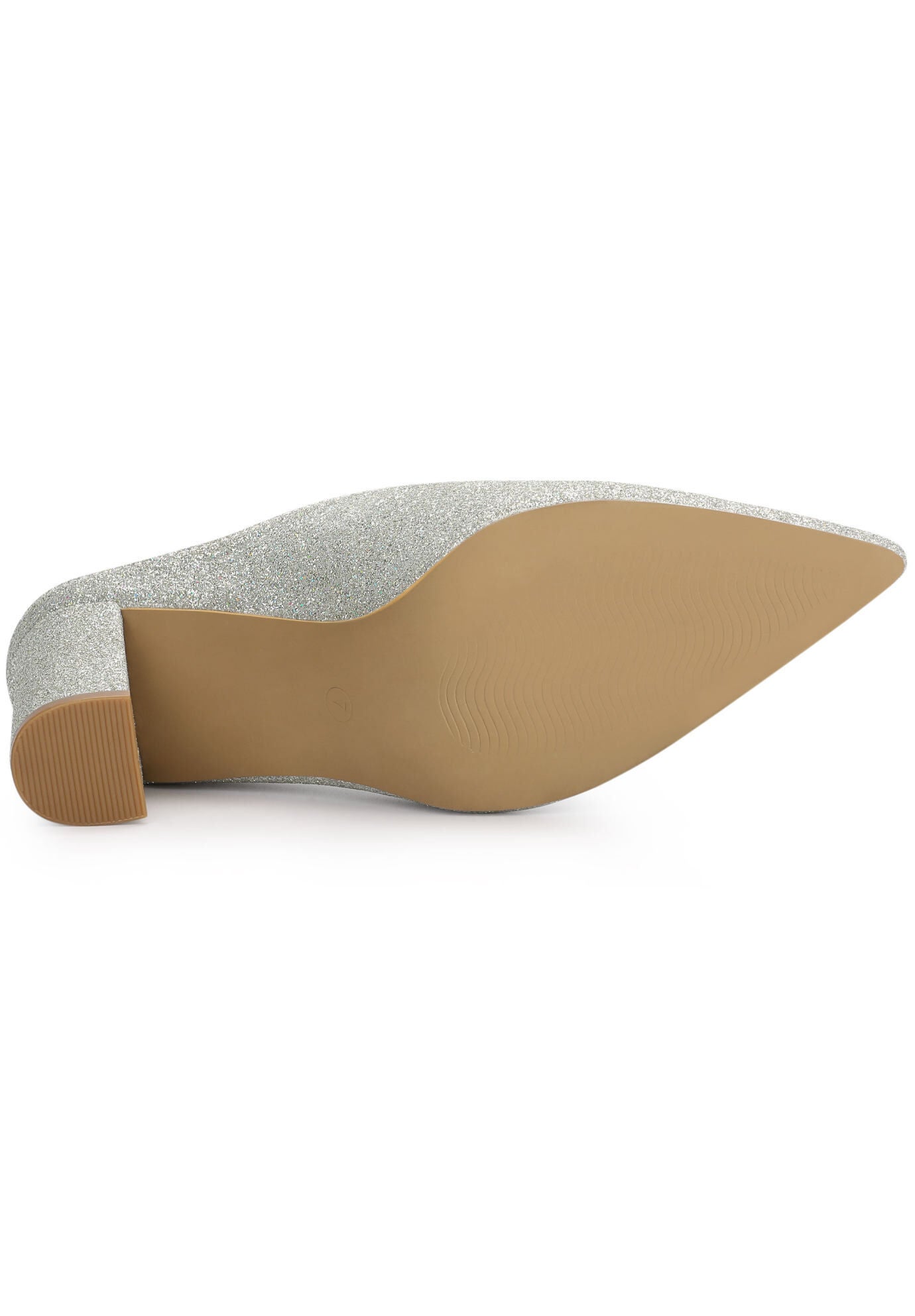 Glitter Pointed Toe Slip on Chunky Heels Slides Mules, Silver / Silver, alternate image number 3