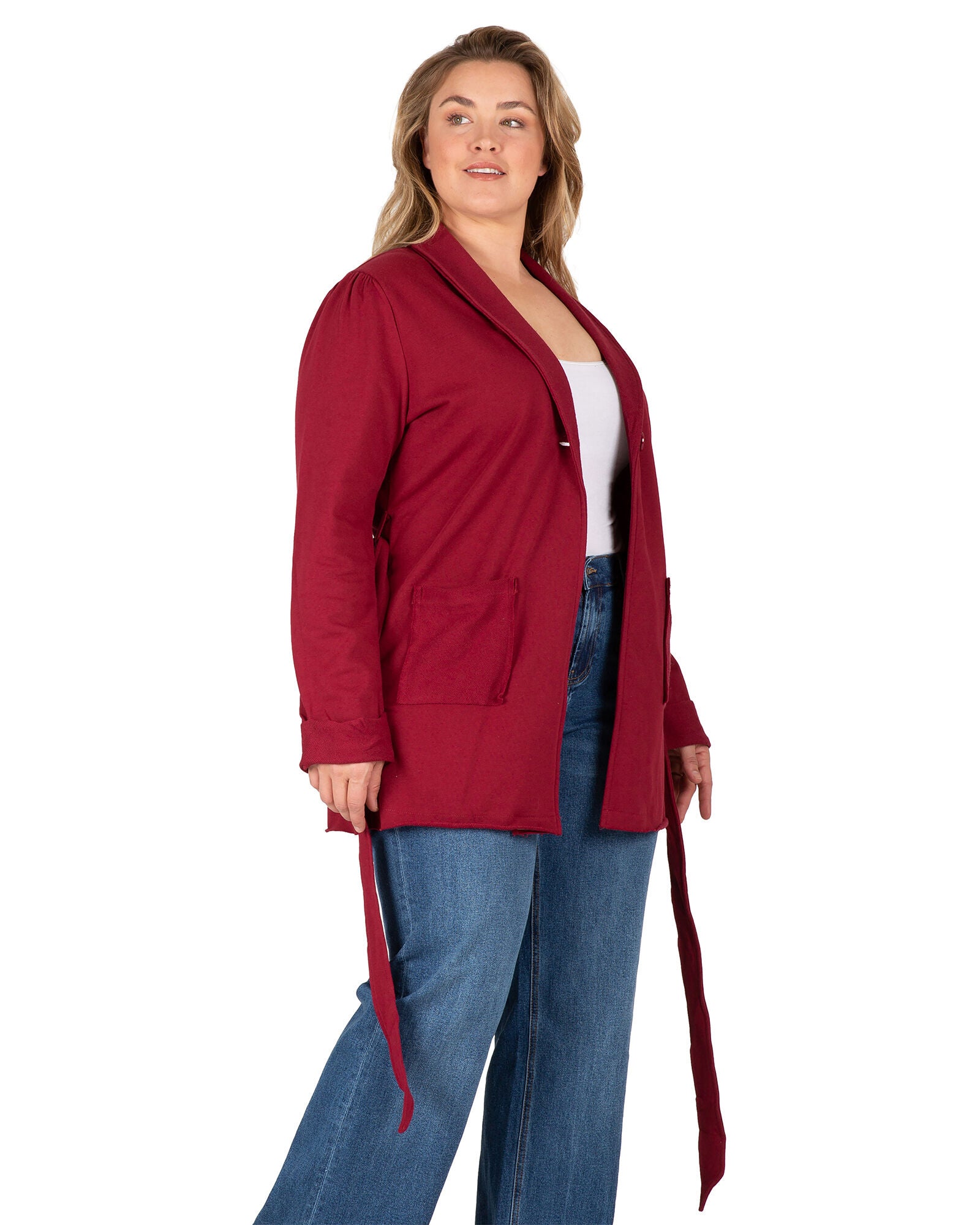 Reverse Trim Shawl Collared Self Tie Cardigan, DKROSE / Red, alternate image number 4