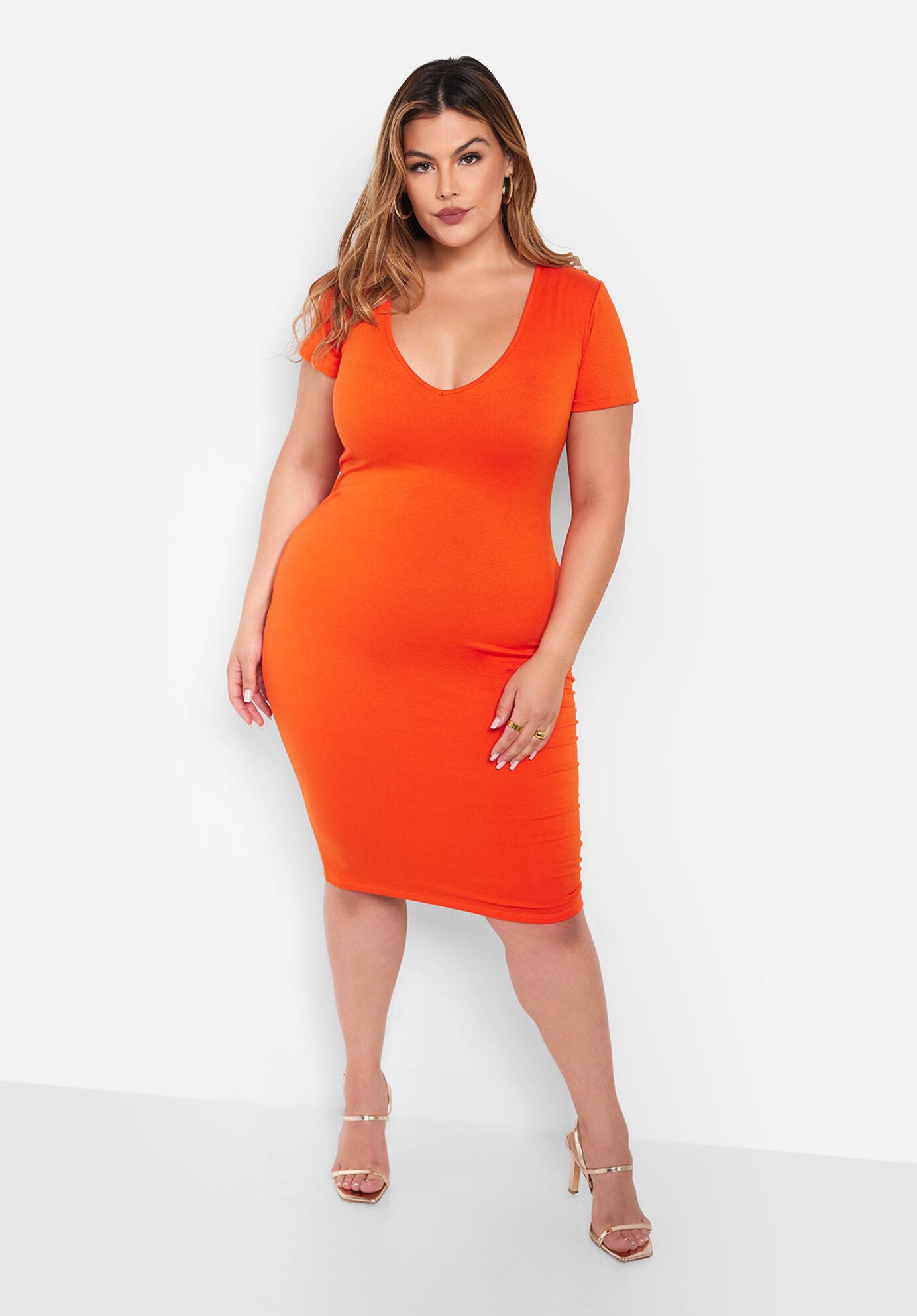 Essential Scoop Neck Midi Bodycon Dress, Orange / Orange, hi-res image number 0