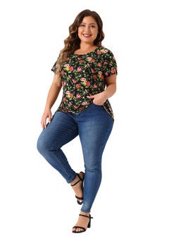 Floral Blouse Short Sleeves Loose Top