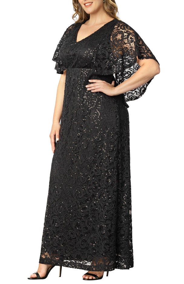 Celestial Cape Sleeve Gown, ONYX / Black, alternate image number null