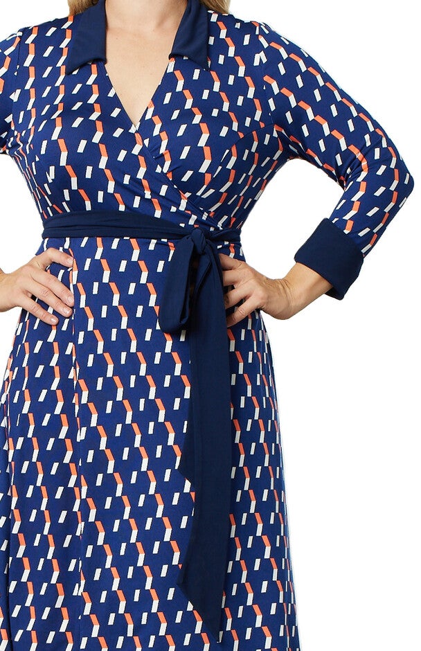 Sophisticate Wrap Dress - Navy Geo Print, NAVY GEO PRINT / Navy, alternate image number 1