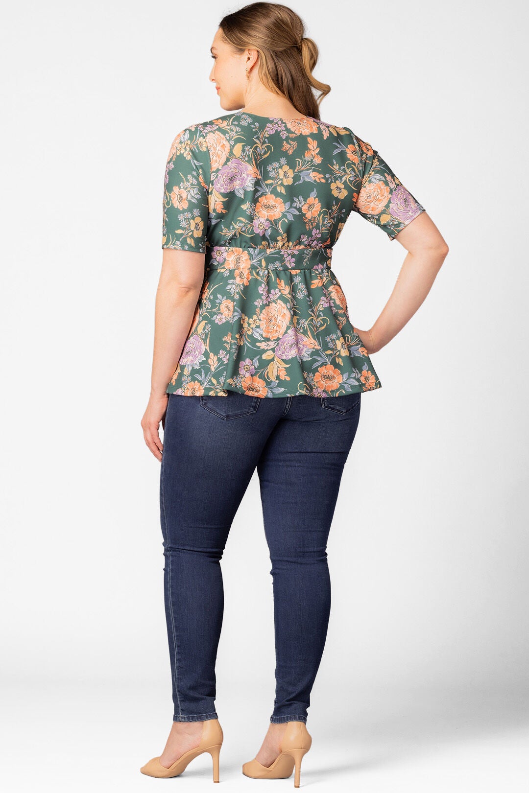 Posh Peplum Top, GREEN GARDEN / Forest Green, alternate image number 1