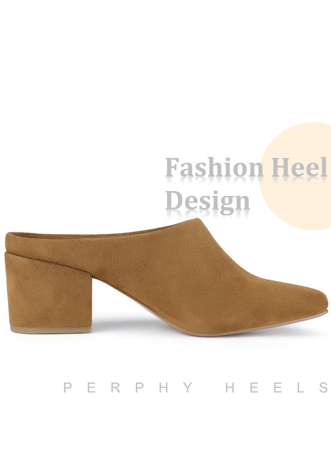 Chunky Heels Pointed Toe Slip on Slide Mules, Brown / Brown, alternate image number 2