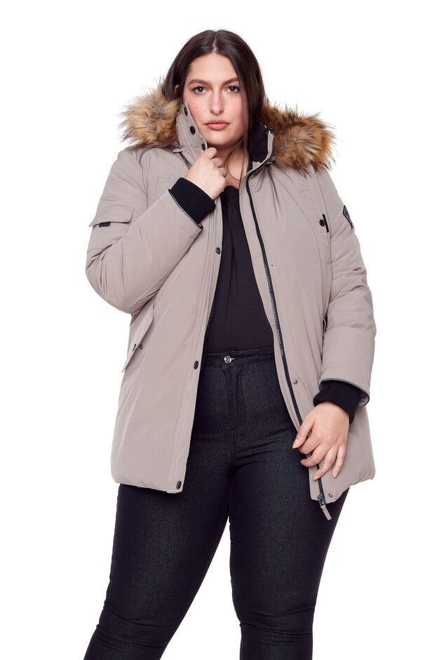 GLACIER | Vegan Down Recycled Parka Winter Jacket, Taupe / Taupe, alternate image number 1