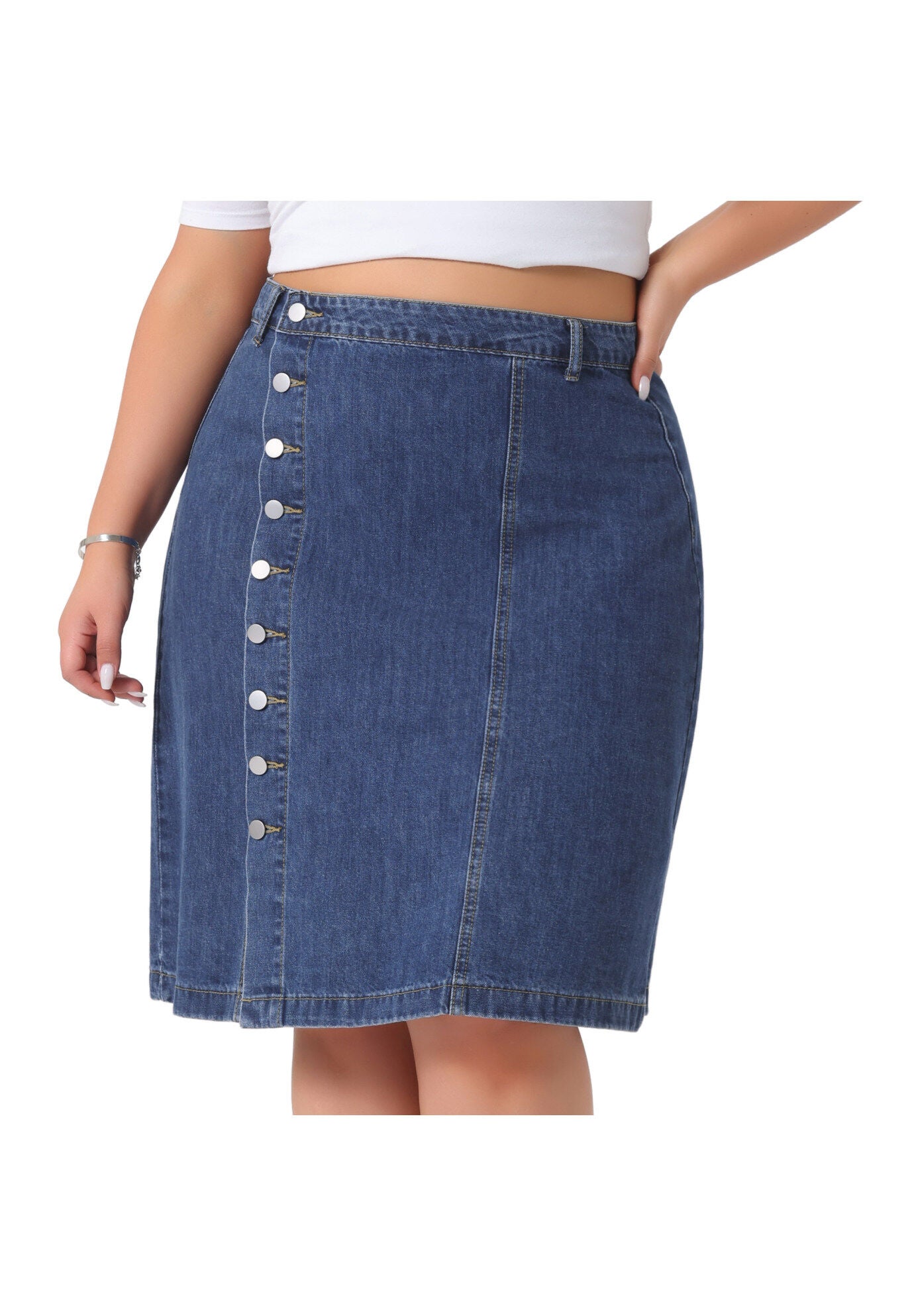 Denim Button Front High Waist A Line Midi Jean Skirt, Blue / Chambray Denim Medium, alternate image number 2