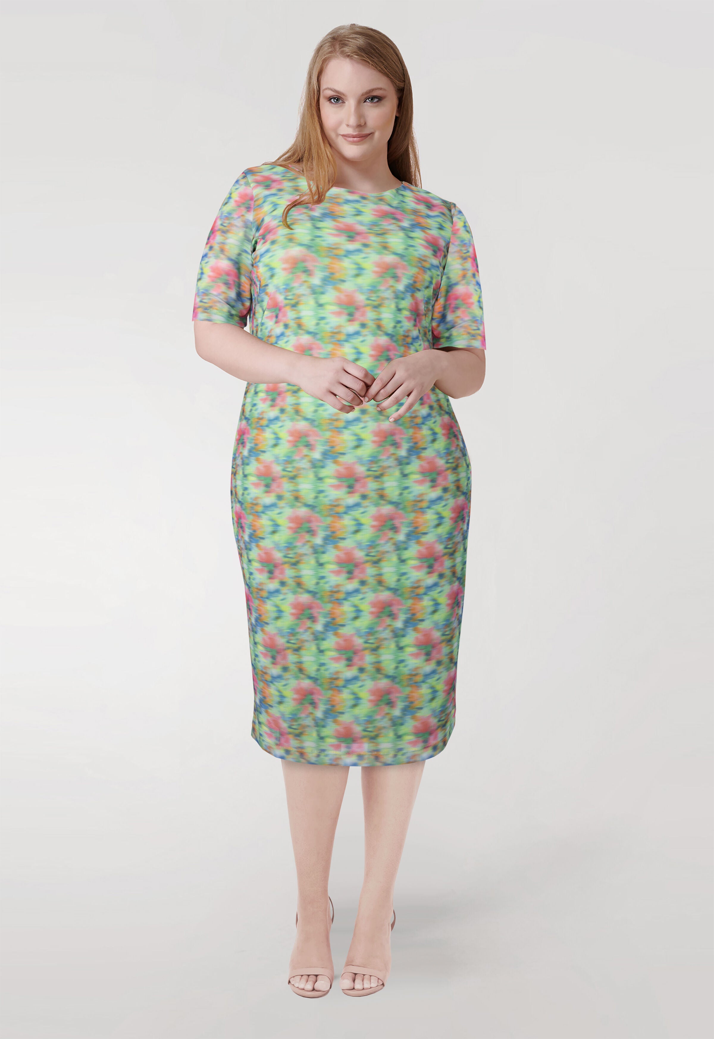 Mesh Midi Sheath Dress, Green / Light Green, alternate image number 3