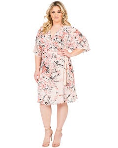 Plus Size Candice V-Neck Kimono Wrap Midi Dress