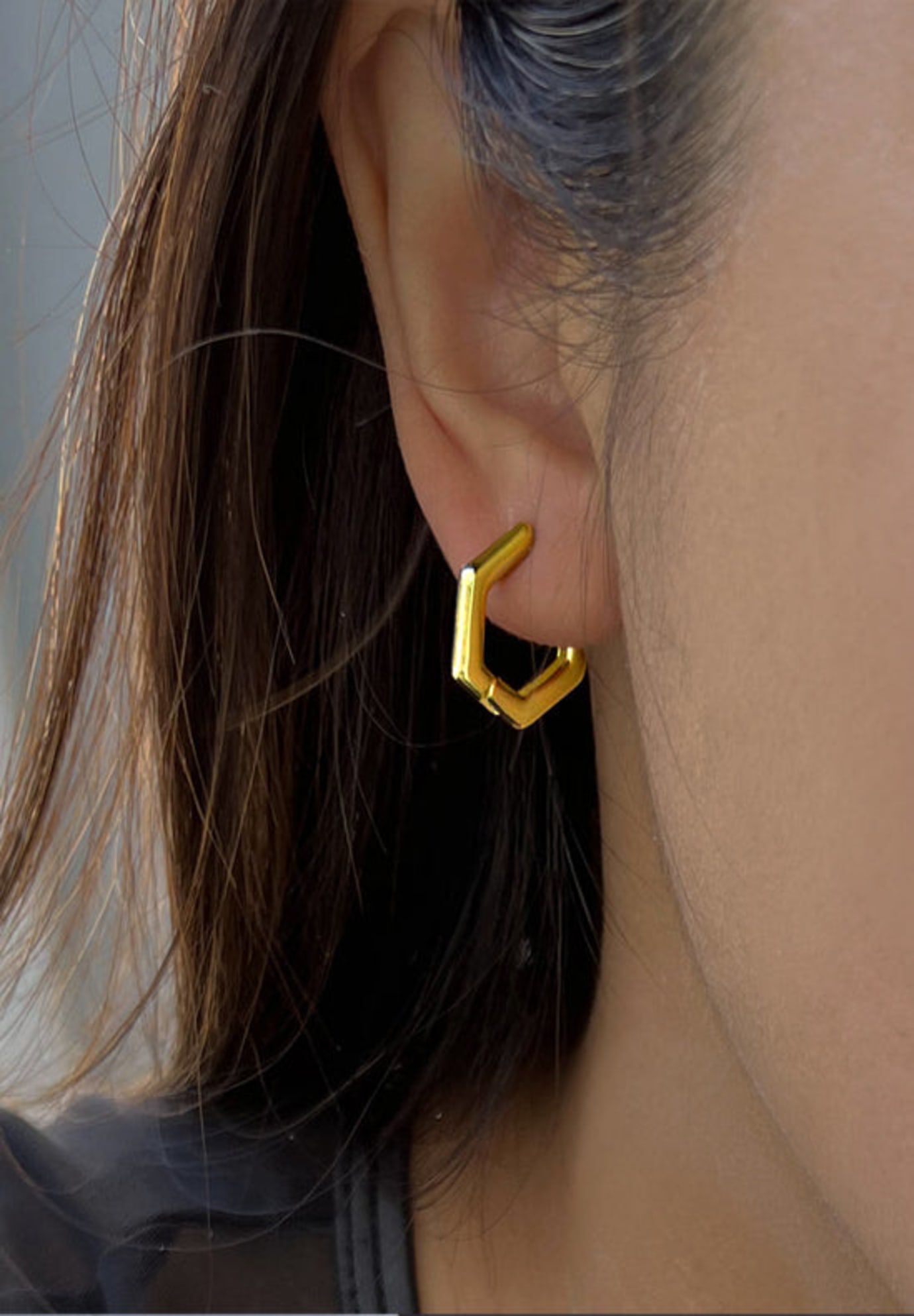 INNOVATE Hexagon Mini Hoop Earrings, Gold / Gold, alternate image number 1