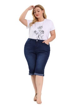 MID-RISE CURVY STRETCH SKINNY JEANS DENIM CAPRIS