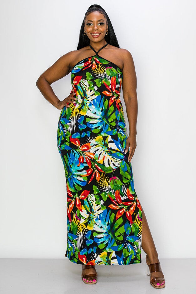 KEHLANI HALTER NECK MAXI DRESS, BlackGreenOrg / Kelly Green, alternate image number 2