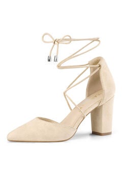 Pointed Toe Chunky Heels Lace Up Sandals Pumps