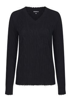 Cotton frayed edge cable v neck