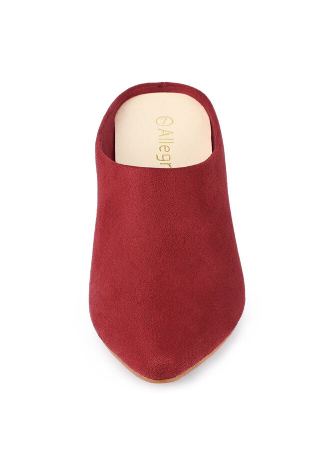 Pointed Toe Slip On Block Heel Slide Mules, Red / Red, alternate image number 1