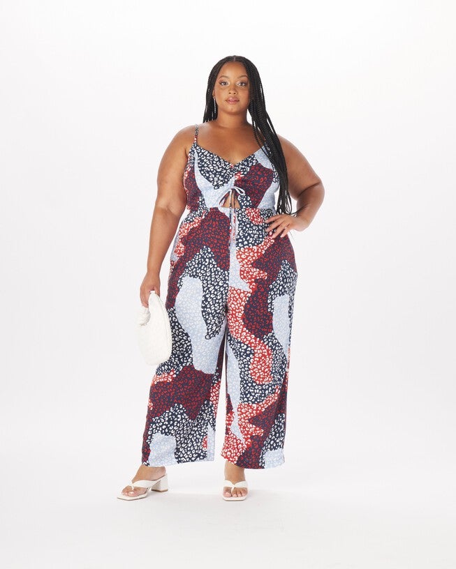 Benny Keyhole Jumpsuit in Multi Animal, Cornflower Blue / Cornflower Blue, hi-res image number 0
