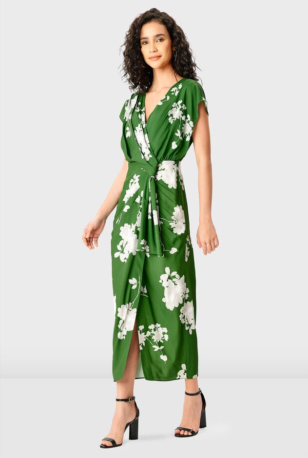 Dolman Sleeve Floral Print Crepe Faux Wrap Dress, , alternate image number 7