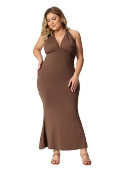 Halter V Neck Backless Cocktail Party Mermaid Evening Maxi Dress