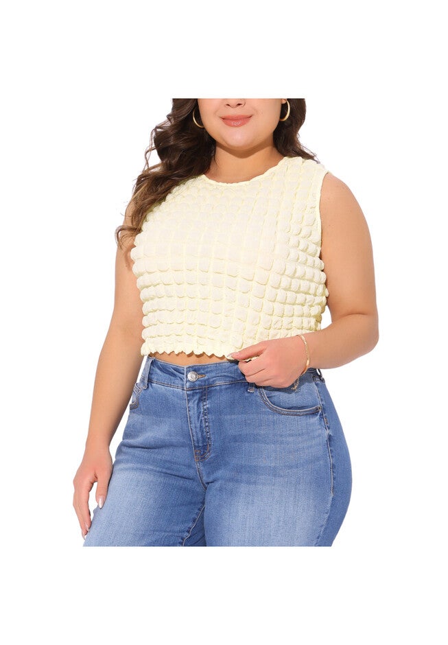 Summer Crew Neck Sleeveless Shirt Cami Cropped Tank Top, Beige / Beige, alternate image number 3