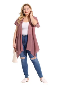 FLARE SLEEVE HIGH LOW SWISS DOTS CARDIGAN