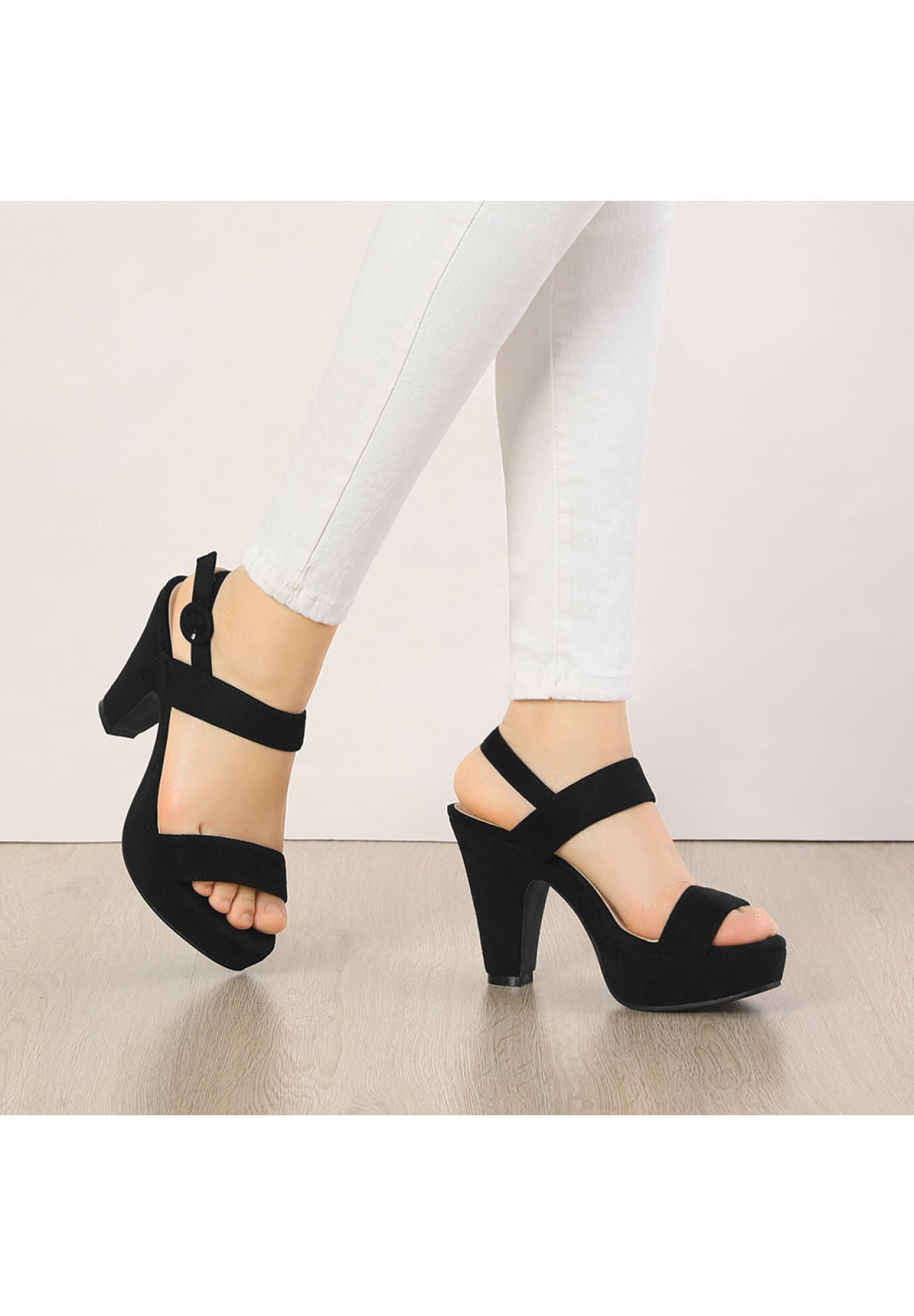 Slingback Platform Heels Chunky Heel Sandals, Black / Black, alternate image number 2
