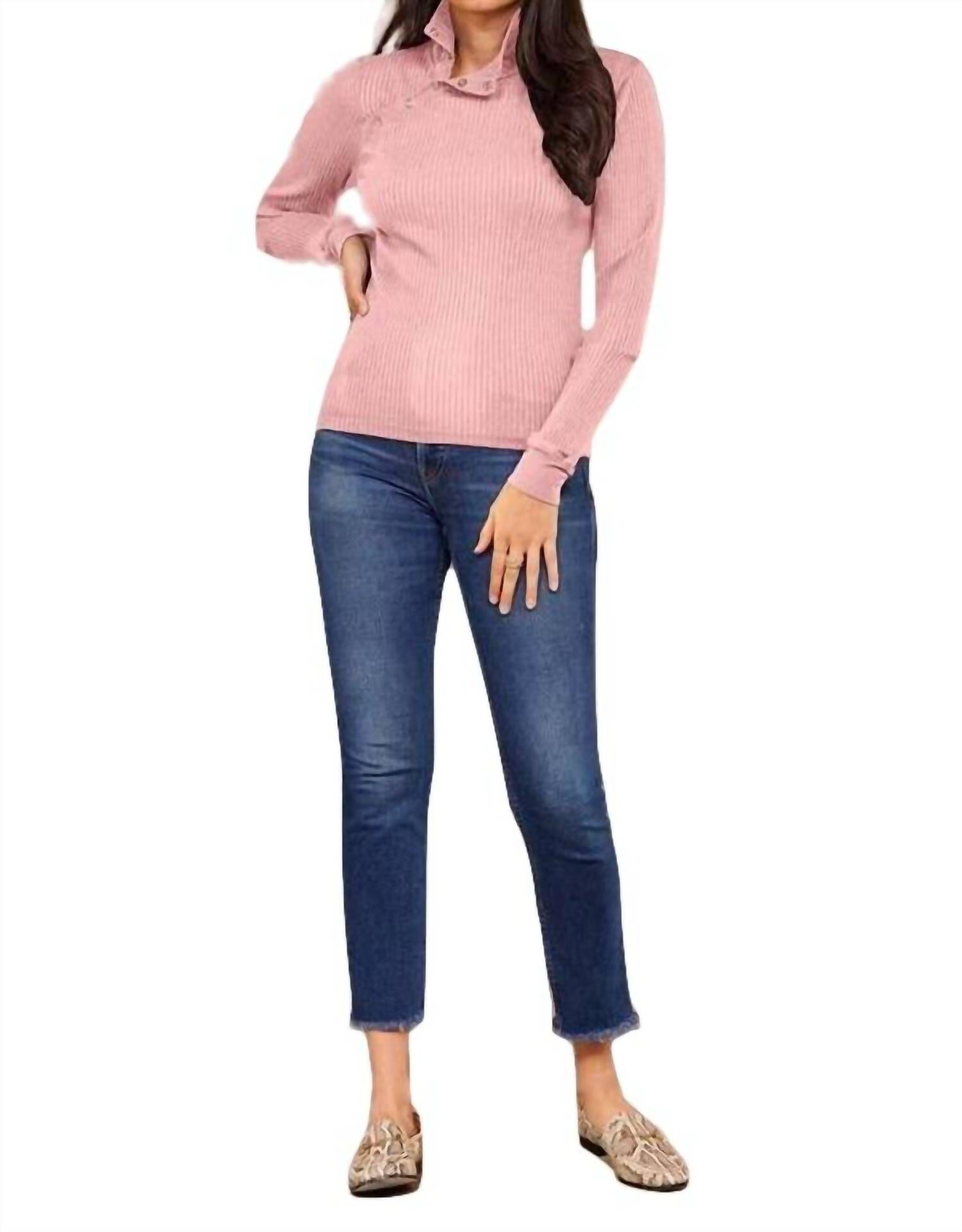 ANDRE LONG SLEEVE SNAP TURTLENECK TOP IN PINK QUARTZ, , alternate image number 6