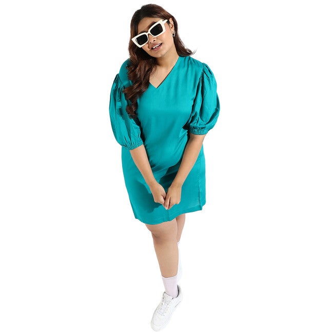 Solid Teal A-Line Dress, , alternate image number 8