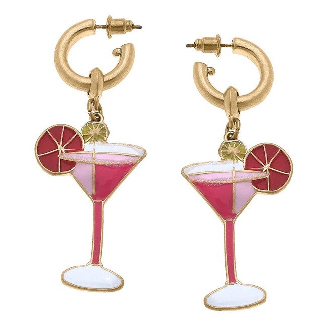 WOMEN'S COSMO COCKTAIL ENAMEL EARRINGS IN PINK, Pink / Pink, hi-res image number null