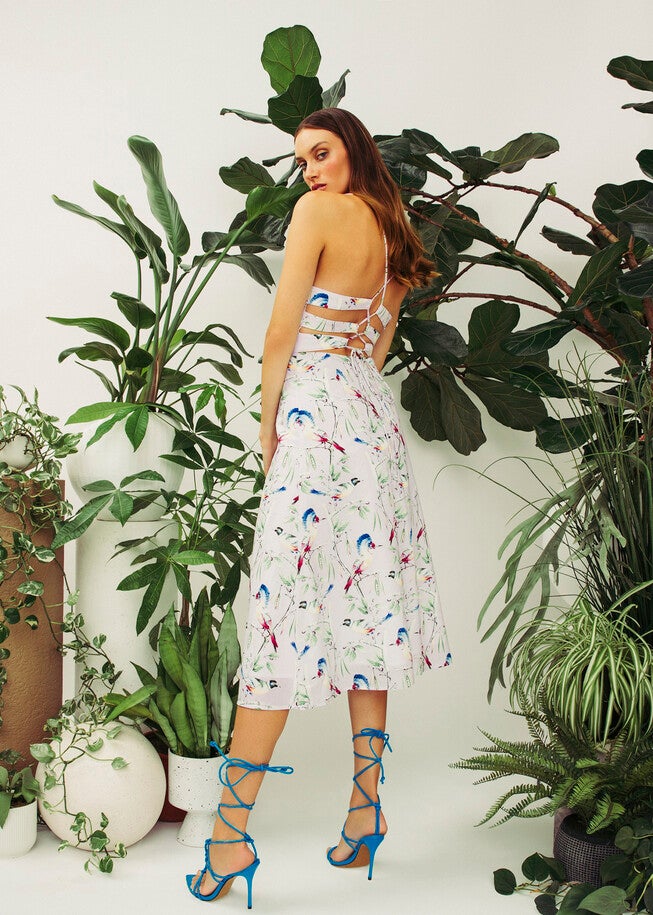 Lace Up Back Midi Dress, Pink / Pink, alternate image number 3