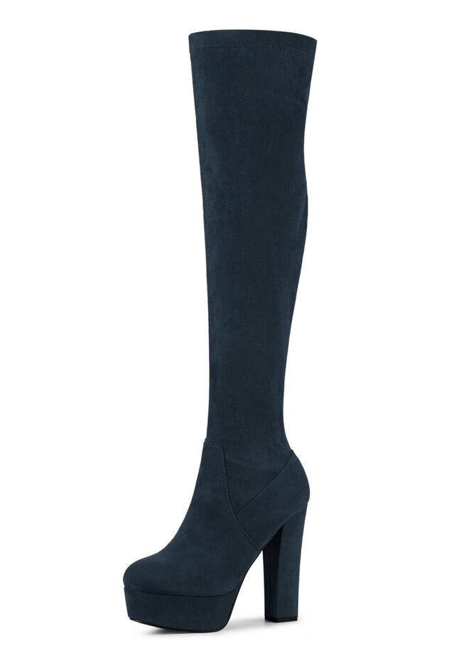 Platform Chunky Heel Over the Knee Thigh High Boots, Navy Blue / Navy, hi-res image number 0