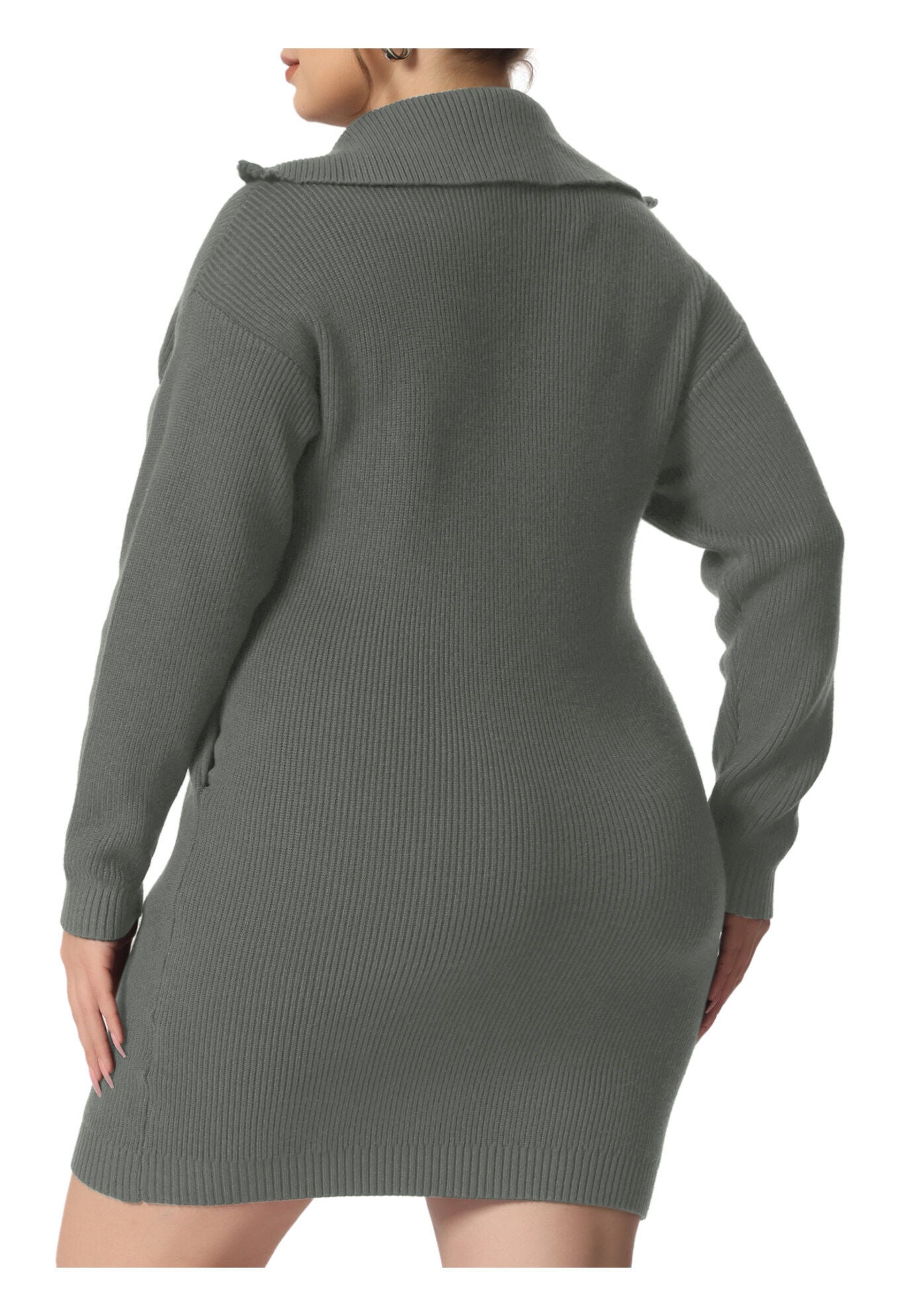 Knit Foldover Collar Loose Pullover Jumper Sweater, Gray / Charcoal Grey, alternate image number 1