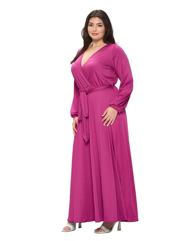ESPINOZA SURPLICE MAXI DRESS, Magenta / Magenta, alternate image number 2