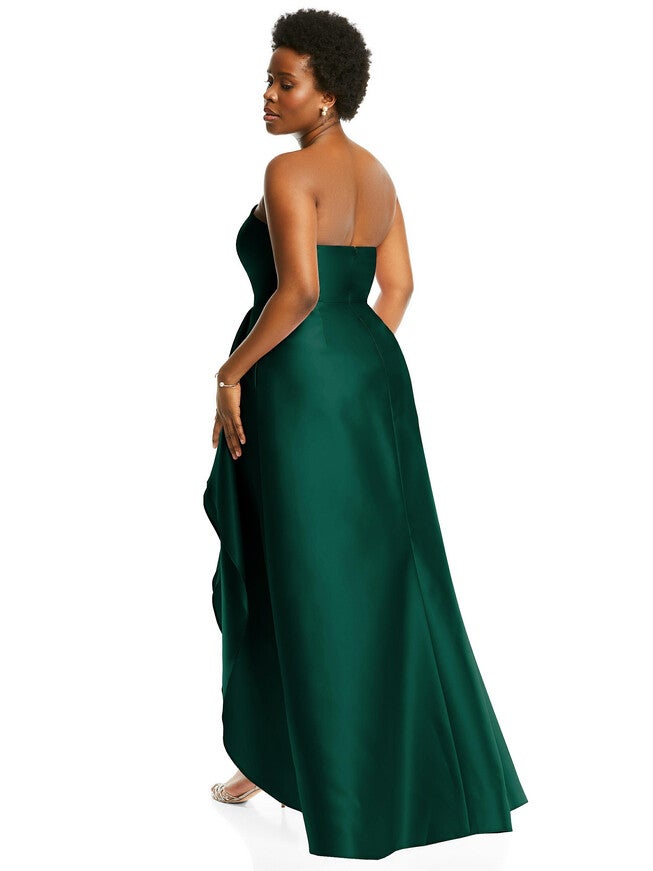 Strapless Satin Gown with Draped Front Slit and Pockets, , alternate image number 6