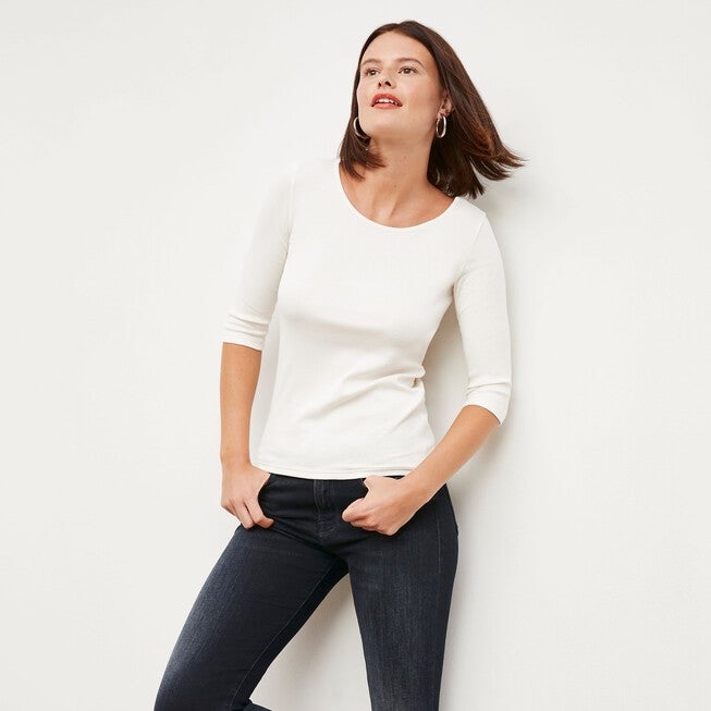 Soyoung T-Shirt - Ribbed Pima Cotton, Ivory / Ivory, alternate image number 1