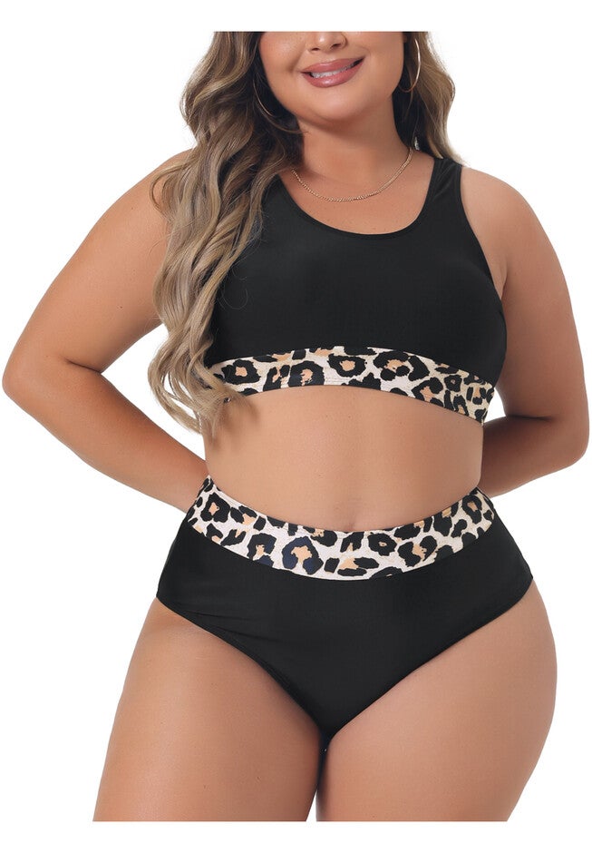 Leopard Bikini Swimsuit High Waisted Two Piece Bathing Suits, Black / Black, alternate image number 2
