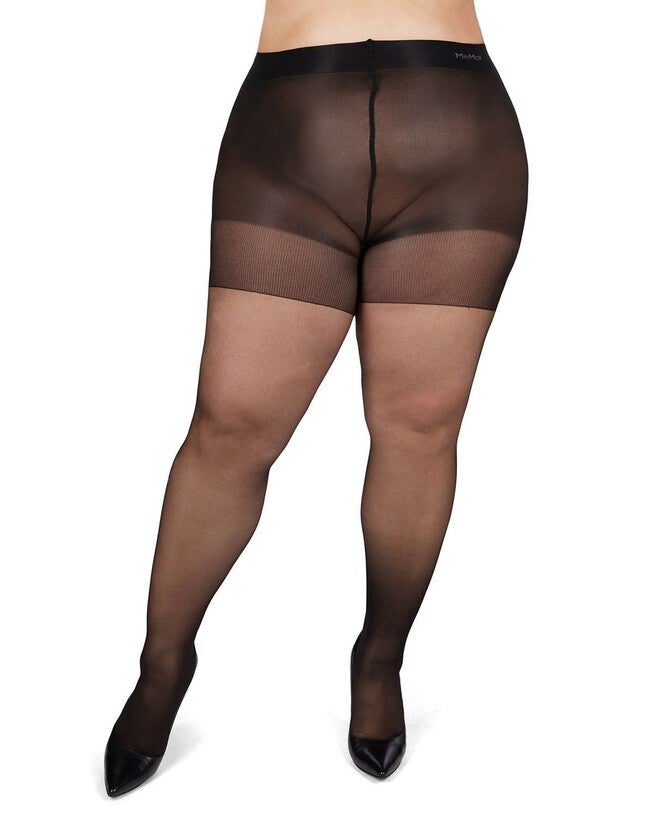 Back Seam/Cuban Heel Plus Size Curvy Control Top Pantyhose, BlackBlack / Black, alternate image number 1