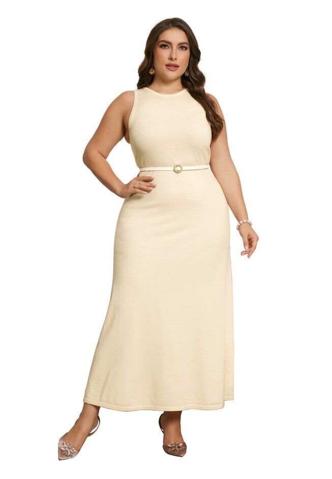 Crewneck Sleeveless Knit Casual Sweater Tank Dress, Apricot / Cream, hi-res image number 0