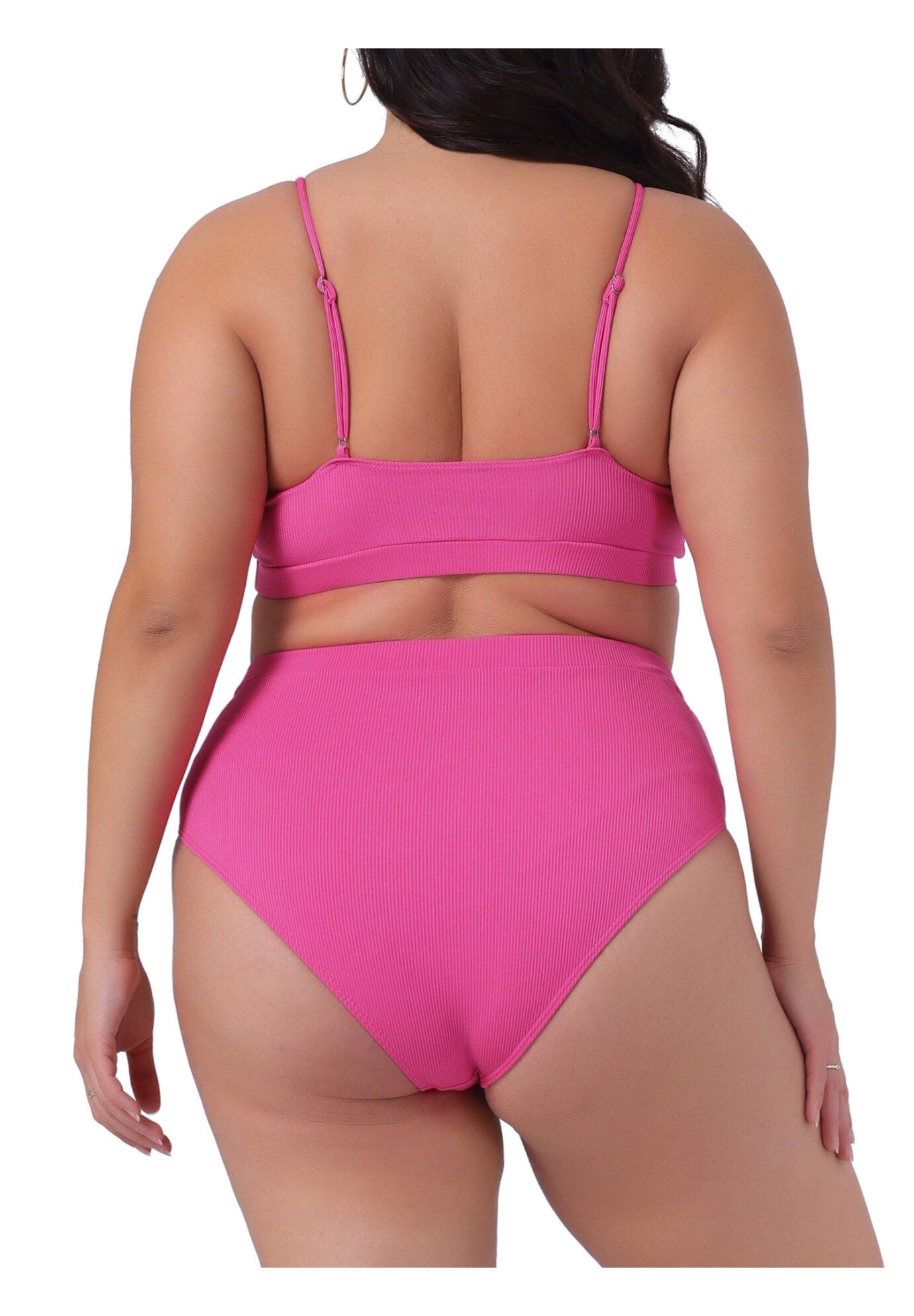 Two Piece Swimsuit Scoop Neck Bikini Bandeau, Hot Pink / Deep Fuchsia, alternate image number 3