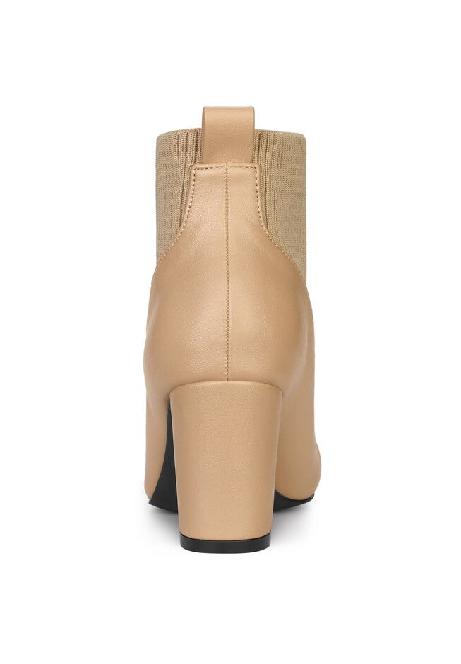 Square Toe Block Heels Elastic Chelsea Ankle Boots, Nude / Beige, alternate image number 2