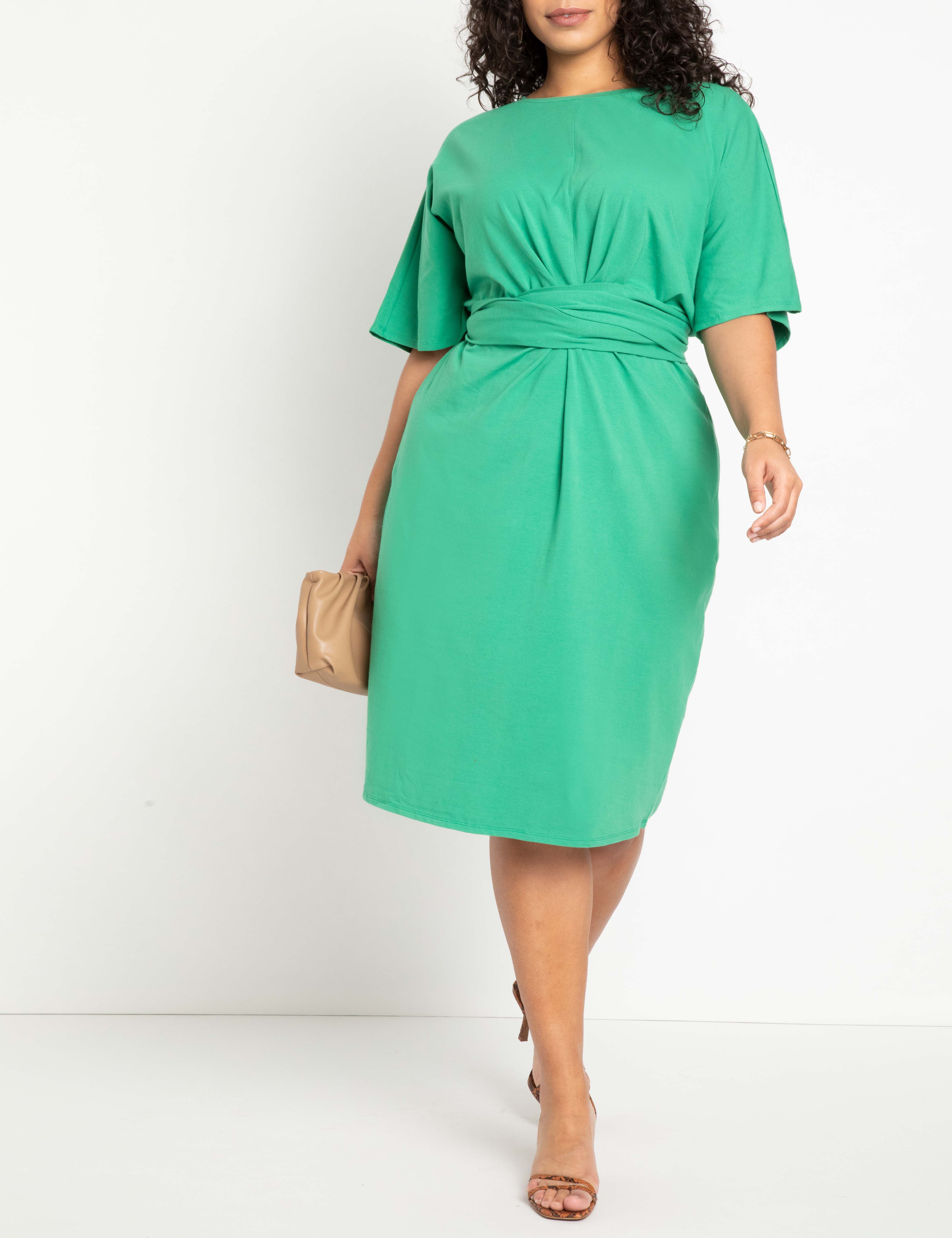 Cross Front Flutter Sleeve Dress, Leprechaun / Olive Green, hi-res image number 0
