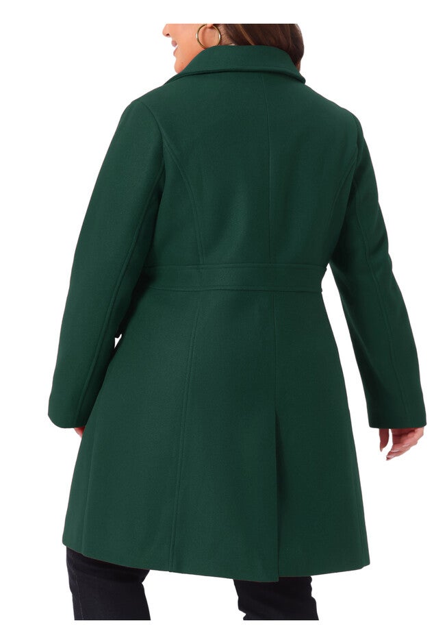 PETER PAN COLLAR SINGLE BREASTED WINTER LONG COAT, Dark Green / Forest Green, alternate image number 3