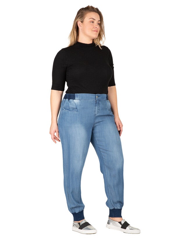 Plus Size Marcie Rib Bottom Indigo Button Front Jogger Pants, , alternate image number 8