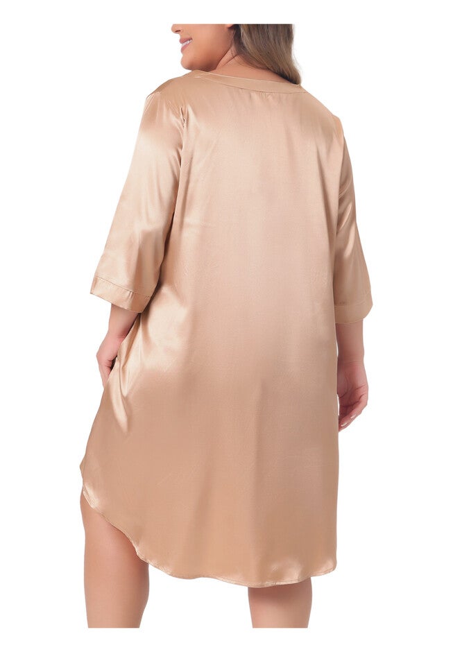 Satin Button Down 3/4 Sleeve with Pockets Nightshirt, Champagne / Gold, alternate image number 3