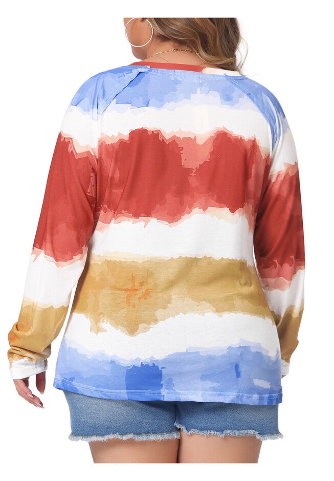 Casual Summer V Neck Tie Dye T-Shirt, Blue / Light Blue, alternate image number 3