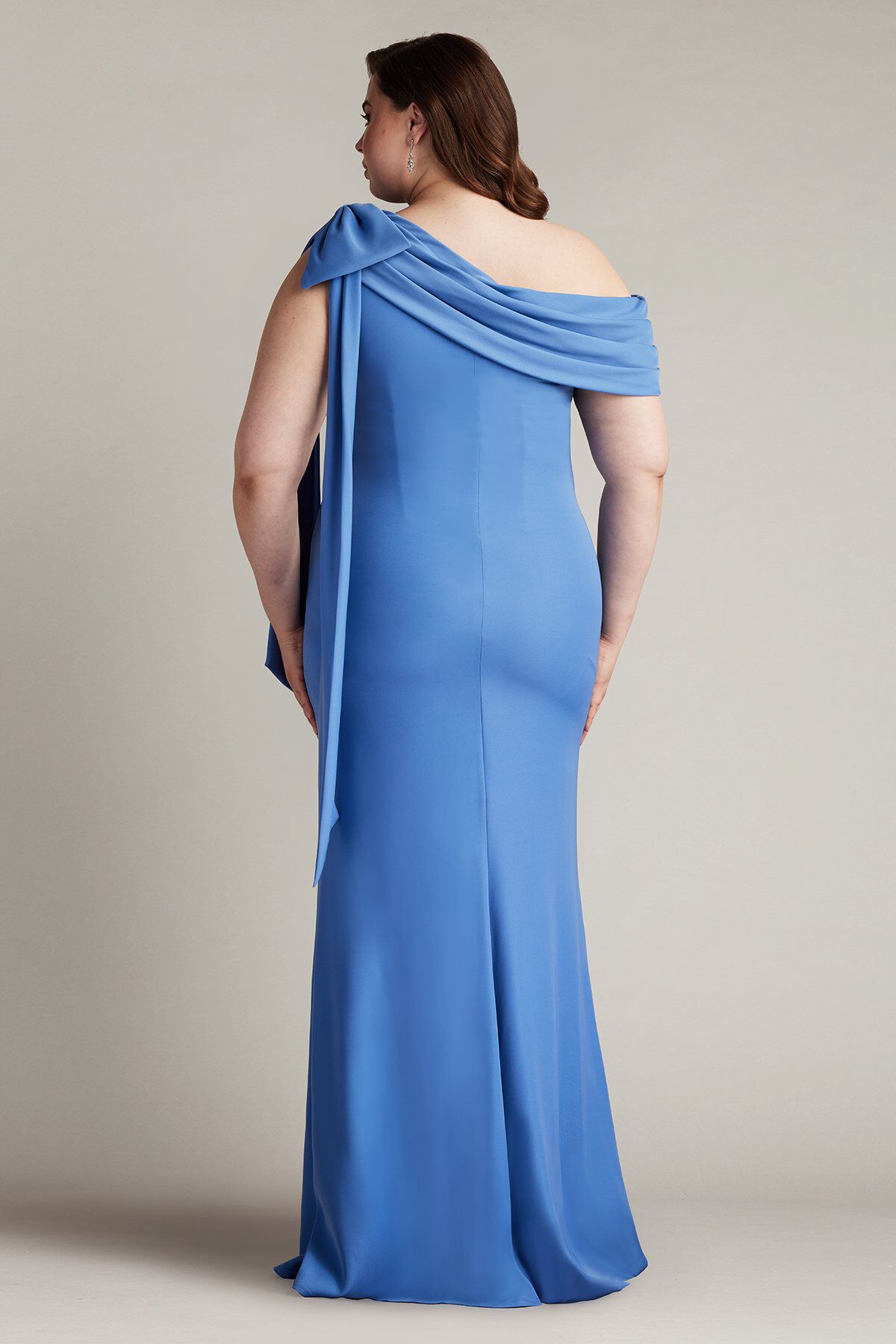 Cassia Bow-Shoulder Crepe Gown - PLUS SIZE, CADET BLUE / see-description, alternate image number 1