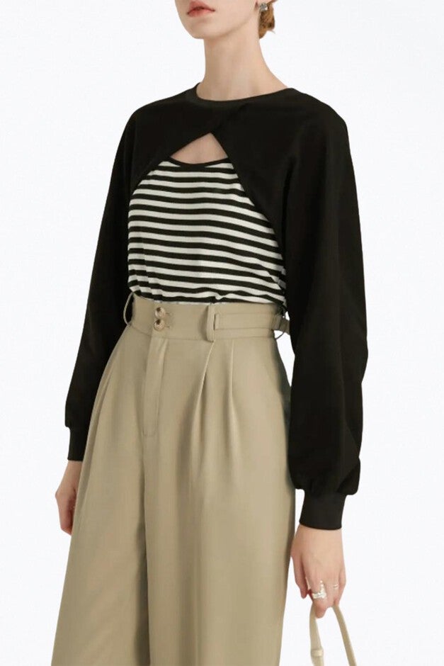 LAVERNE CONVERTIBLE CROPPED CUTOUT TANK BOLERO SET IN BLACK/WHITE, BlackWhite / Black, alternate image number null