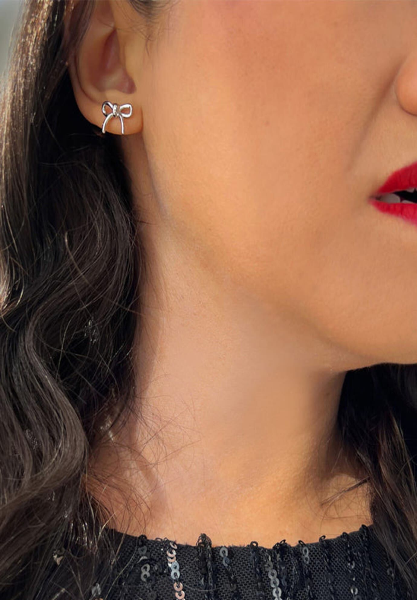 COQUETTE BOW Stud Earrings, Silver / Silver, alternate image number 5